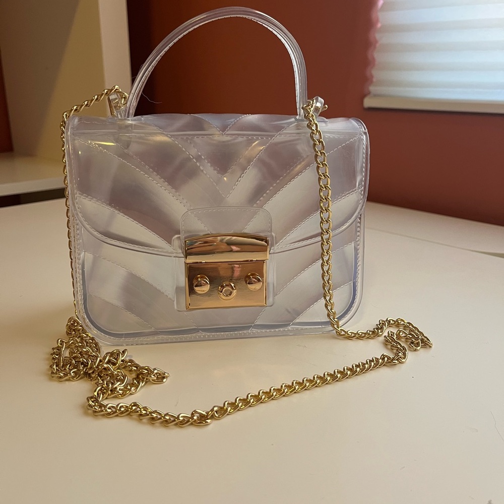 Clear bag with gold chain